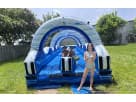 32ft double lane slip and slide rental in Houston with dual air pillars, perfect for League City summer events and kids of all