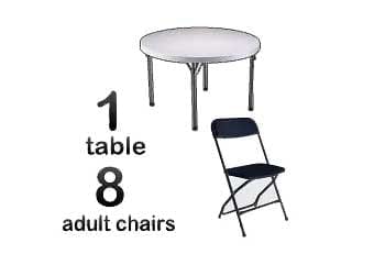 1 5ft Adult Round Table & 8 Black Chairs Combo