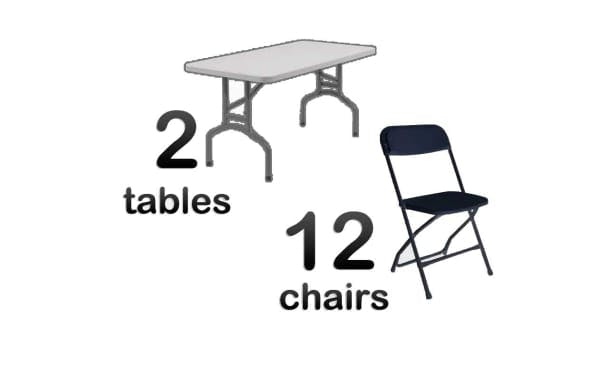 2 6ft Adult Rectangle Tables 12 Black Chairs