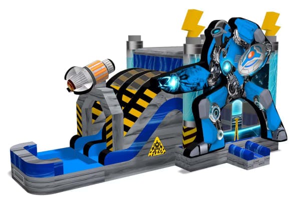 Blue Robot Bounce House Combo w/ (Dry or Wet/Water Slide)