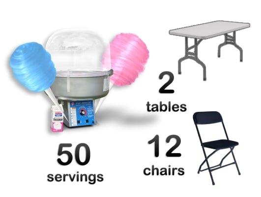 Cotton Candy Machine, 2 Rectangle Tables & 12 Chairs Package