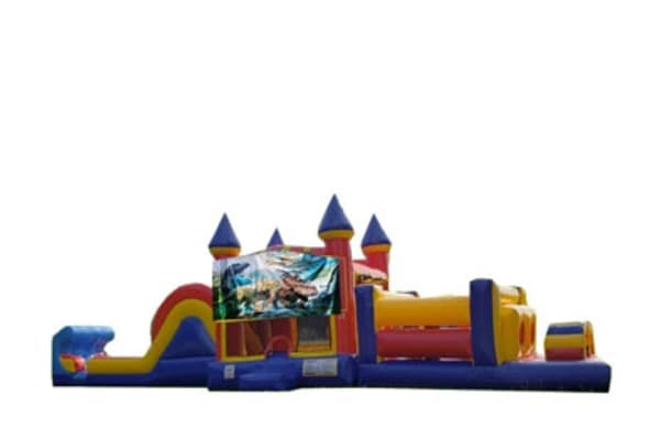 50ft Dinosaurs Obstacle w/ Wet or Dry Slide