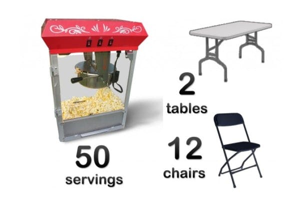 Popcorn Machine, 2 Rectangle Tables & 12 Chairs Package
