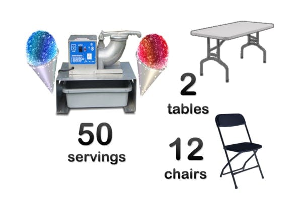 Snow Cone Machine, 2 Rectangle Tables & 12 Chairs Package