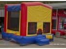 13x red and yellow bounce house rental for Houston with mesh windows, ideal for Kingwood parties.