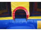 Lego Movie 13x13 bounce house rental in Dallas with bright yellow and blue panels, ideal for Frisco parties.