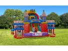 Perfect for League City birthday parties, this colorful amusement park obstacle course rental in Houston features dual slides