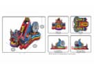 Carnival-themed obstacle course rental in Houston with rock wall and multiple slides, ideal for Pasadena birthday parties