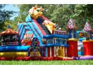 Wild animal themed obstacle course rental in Houston with dual slides, ideal for carnival parties and fundraisers in Sugar Land.