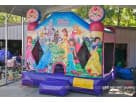 Disney Princess bounce house rental in Houston featuring castle imagery, holds up to 6 kids, popular for The Woodlands birthday