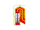 Red and yellow rocket ship obstacle course rental in Houston with dual slides, perfect for kids and adults in Conroe parties.