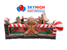Gingerbread Playland bounce house rental in Houston featuring candy cane stripes, ideal for League City parties.