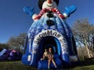 Snowman bounce house rental in Houston with winter snowflake design, perfect for toddlers and young children at League City