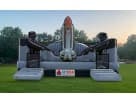 Space-themed bounce house rental in Houston featuring adjustable air flaps, holds up to 4 kids, ideal for birthday parties