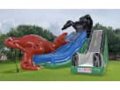 Dinosaur-themed double water slide rental in Houston with 43-foot dry slide, ideal for kids ages 3 and up at backyard parties