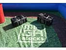 Black sports-themed interactive lawn games rental in Houston—Giant Splash Pong, Cornhole, and Ring Toss perfect for League City