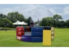 Mechanical Rainbow Shark interactive sports inflatable rental in Houston — perfect for Katy birthday parties with competitive