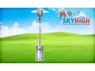 Stainless steel outdoor propane heater rental in Dallas with 20-foot heating radius, ideal for Grand Prairie events and backyard