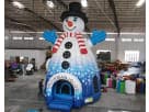 Snowman bounce house rental in Houston with striped scarf design, ideal for Cypress Christmas parties.