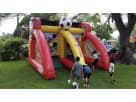 Soccer Fever inflatable game rental in Houston with dual slides and net goals—ideal for Katy birthday parties.