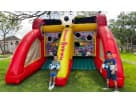 Perfect for Cypress birthday parties, this Soccer Fever inflatable rental in Houston features dual slides and interactive soccer