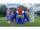 Spider-Man toddler obstacle course rental in Houston with character pop-ups and slide, ideal for Pearland parties.