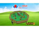 Toxic Meltdown inflatable obstacle course rental in Houston with eight-player capacity, featuring yellow and black barriers
