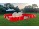 Red Zorb Wars inflatable arena rental in Dallas ideal for interactive party games and group events in Arlington.
