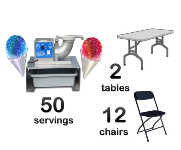 Snow Cone Machine, 2 Rectangle Tables & 12 Chairs Package